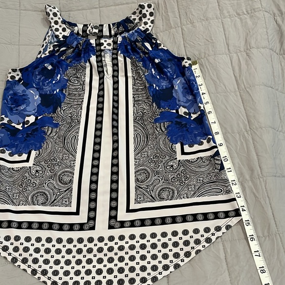 INC International Concepts Blue, White & Black Summer Top. Handkerchief hem. Sm - Picture 12 of 15